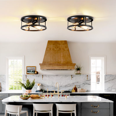 Ensemble de 1 plafonnier encastré industriel rond noir en métal - pour le couloir, la chambre à coucher et la cuisine (ampoules non incluses)