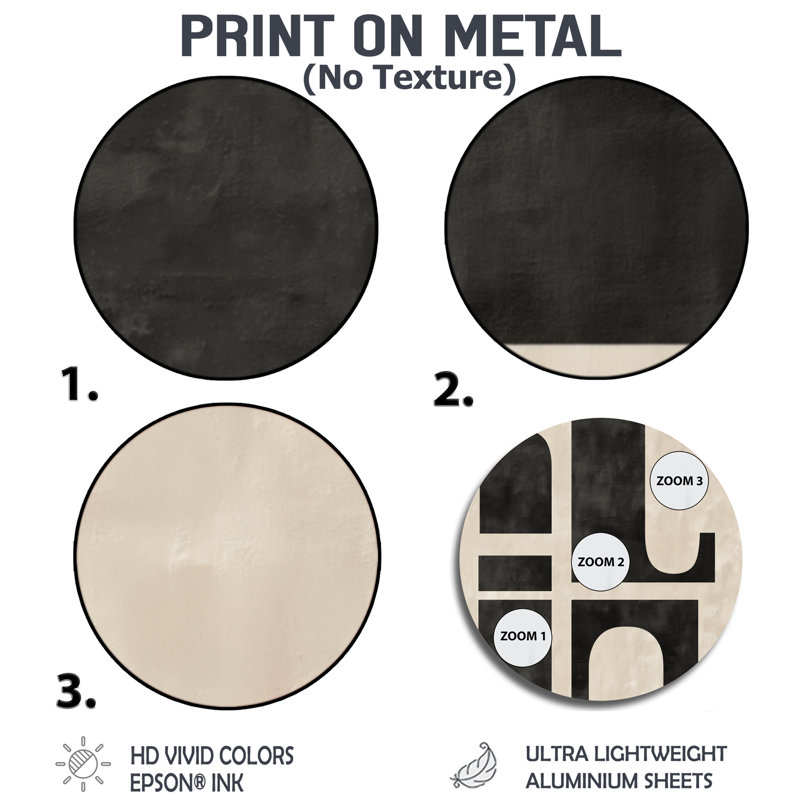 Compositions minimalistes et abstraites dans des tons naturels - art mural moderne en métal rond, L 29 po x H 29 po