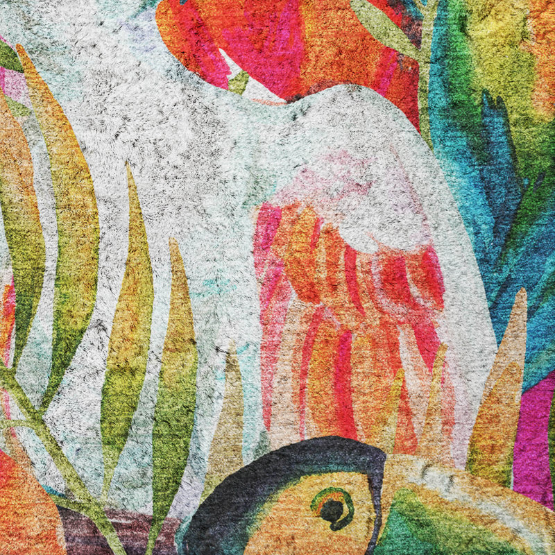 Premium Machine Washable Dream Shag ADS200 Tropical Birds Rug, 10' x 14'