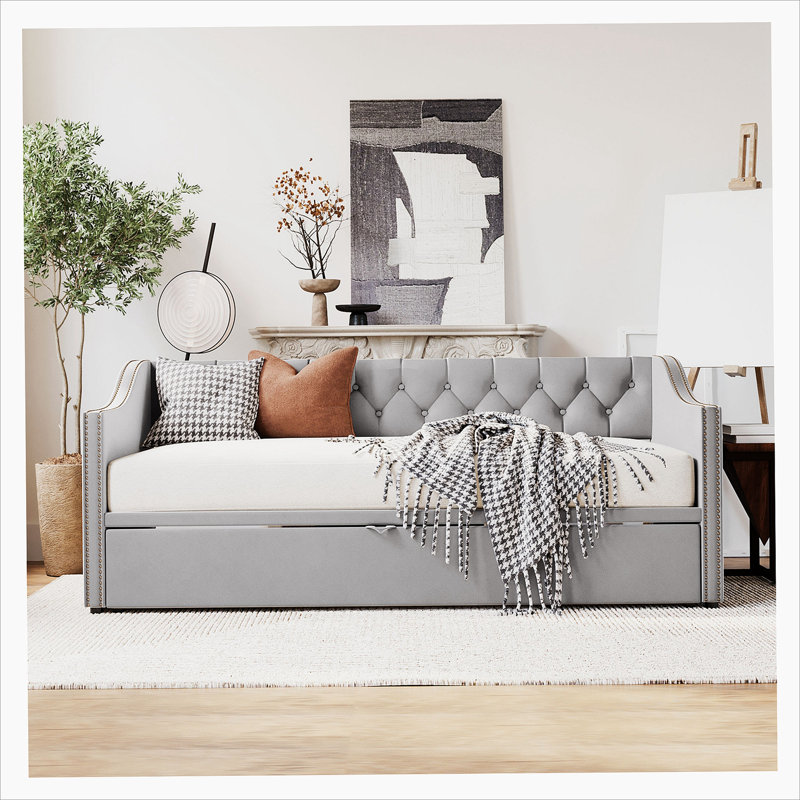 Lit de jour rembourré avec couchette Feaman, Gris