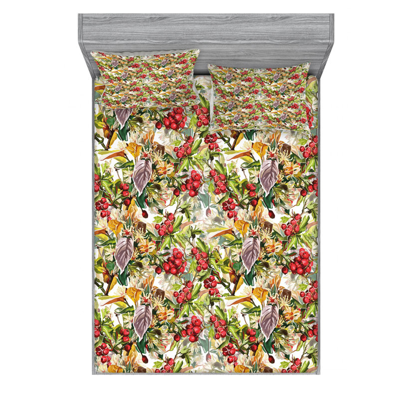 Microfiber Floral Sheet Set, Queen Sheet Set with Fitted Sheet