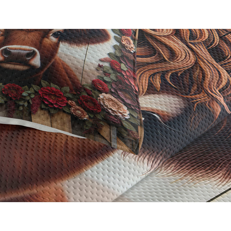 King Size Rustic Cow Print Quilted Bedspread Set