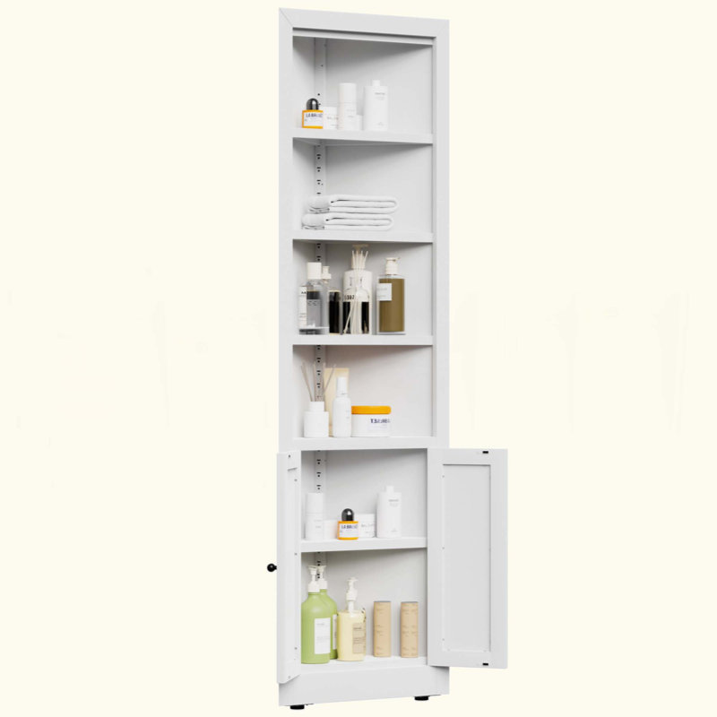 Tall Corner Storage Cabinet With 2 Doors, 5-Tier Metal Cabinet With Adjustable Shelves, Freestanding Kitchen Storage For Pantry, Living Room, Bathroom, Laundry Room, Space Saving Furniture