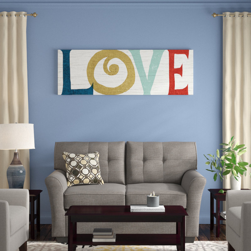 « love », art textuel sur toile tendue, H 20 po x l 60 po x P 1,5 po, Toile tendue, Aucun mat