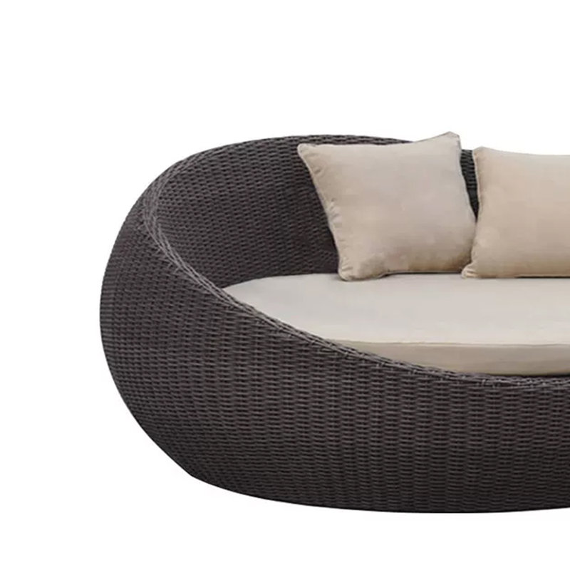 Rattan Courtyard Patio Daybed 70.87'' Wide Circle Wicker Patio Daybed with Cushions, Black