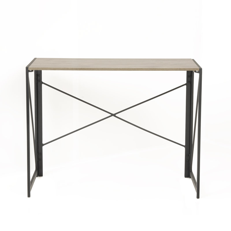 Sewn Oak Laminate No-Tool Writing Desk with Black Metal Legs