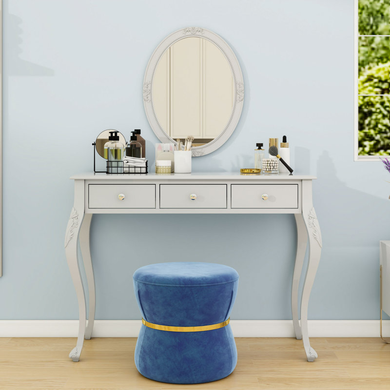 Meuble-lavabo 3 tiroirs avec miroir ovale, Argent argent