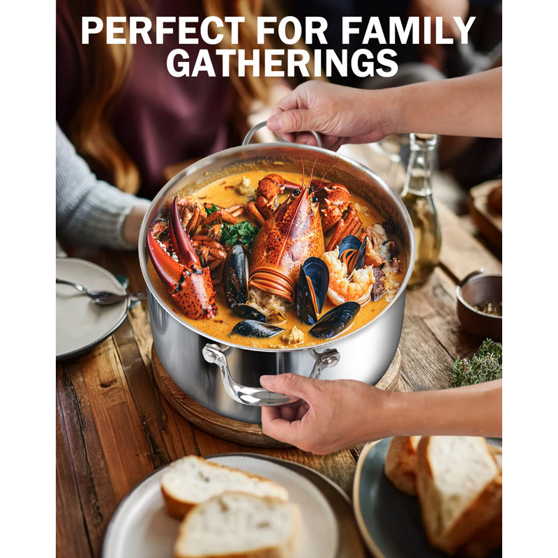 6-Quart Stainless Steel Round Stock Pot with Lid