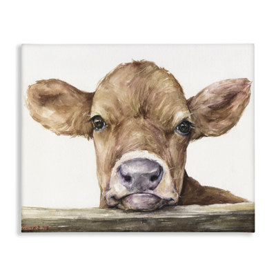 «Cute Baby Cow Animal Watercolor Paint», impression sur toile
