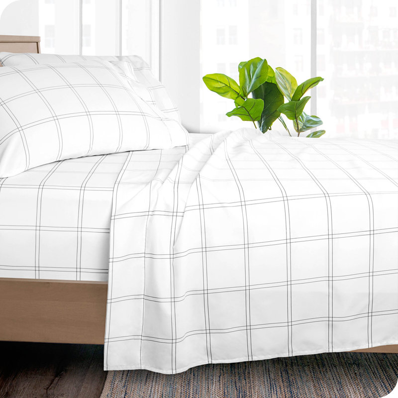Drap à carreaux en microfibre, Drap plat grand, Dark Grey/White Plaid