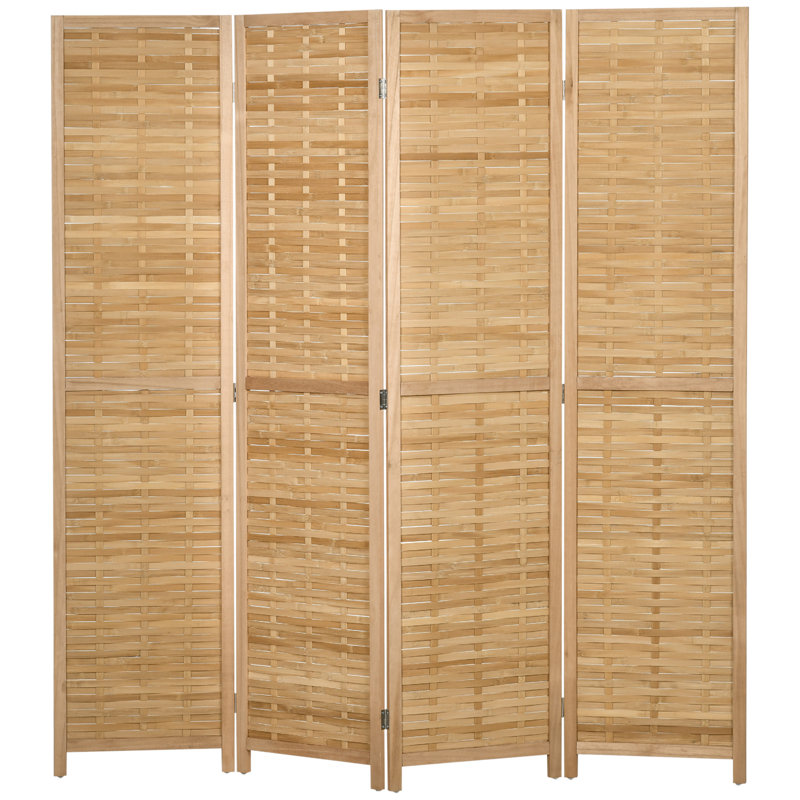 4 Panel Room Divider, Natural Wood