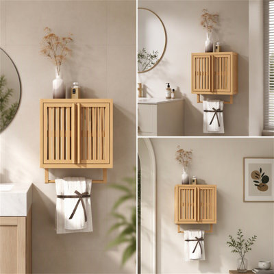 Armoire de salle de bain murale en bambou avec boîte de rangement, durable et écologique pour une décoration moderne