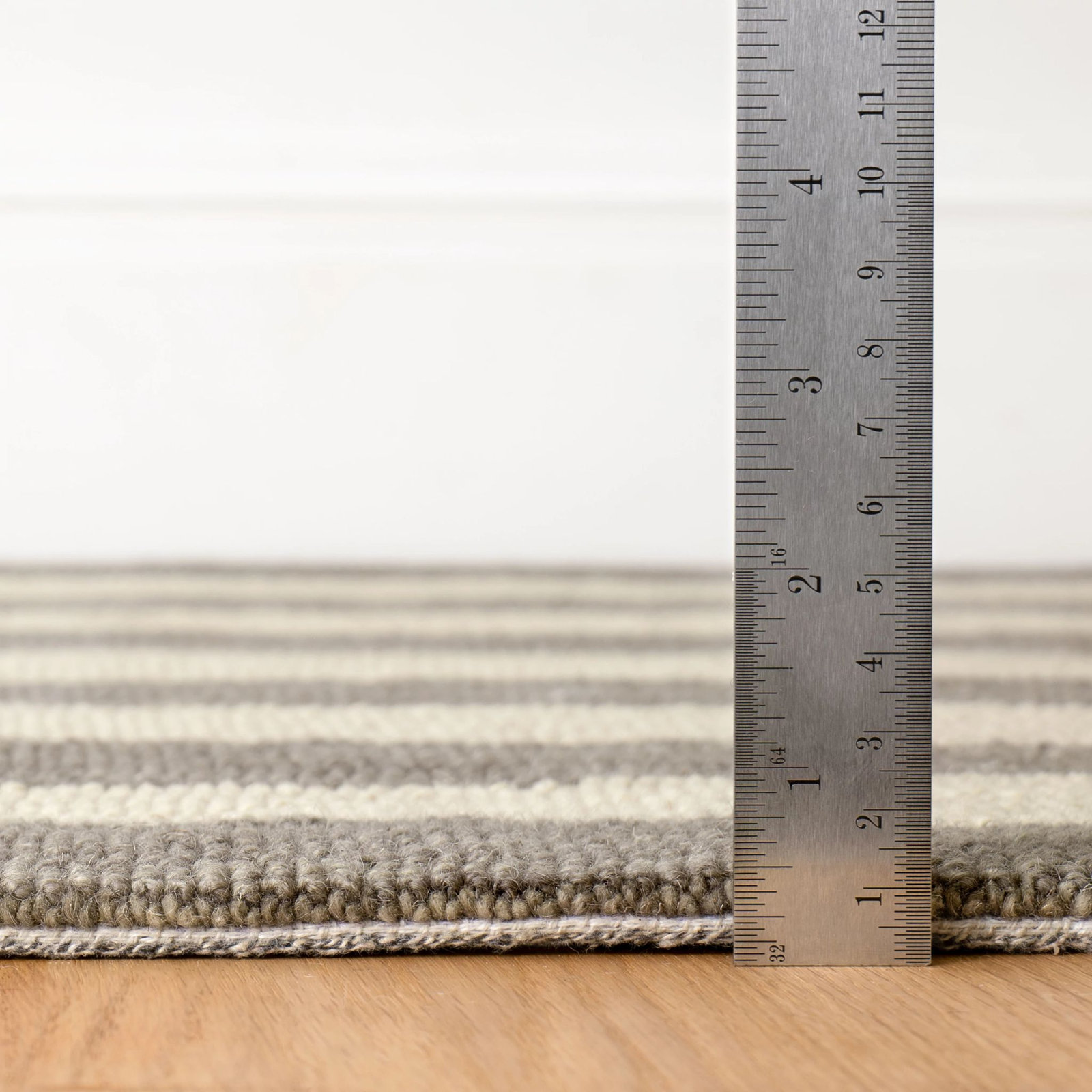 Grey Hand-Hooked Striped Wool Rug, Rectangle 3' x 5'
