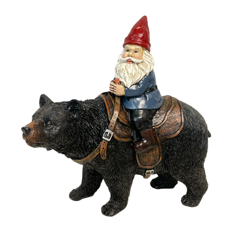 Figurine de jardin en polyrésine gnome ours noir animal rustique