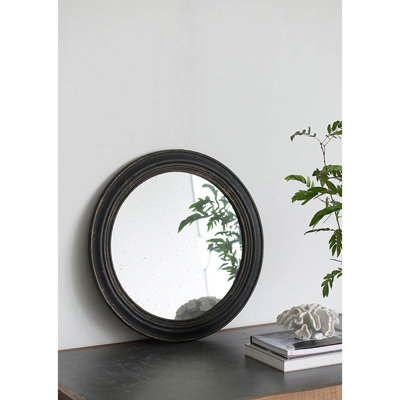 Miroir mural circulaire de 23,5 po avec cadre en bois noir, mélange de puissance et d'énergie antique et classique pour le salon, l'entrée, la salle de bain, le miroir de bureau, la salle d'encouragement, le couloir,