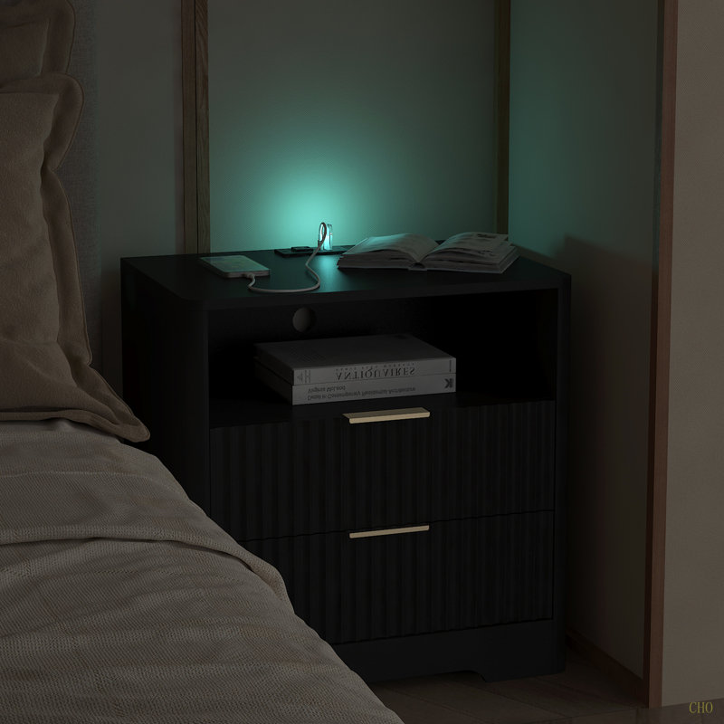 Table de chevet avec station de charge, table de chevet intelligente avec veilleuse, tables de chevet avec armoire de rangement pour la chambre à coucher