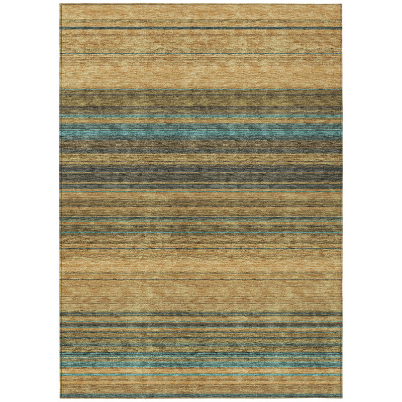 Tapis intérieur / extérieur rayé bleu blé et bleu sarcelle 5 pi x 8 pi