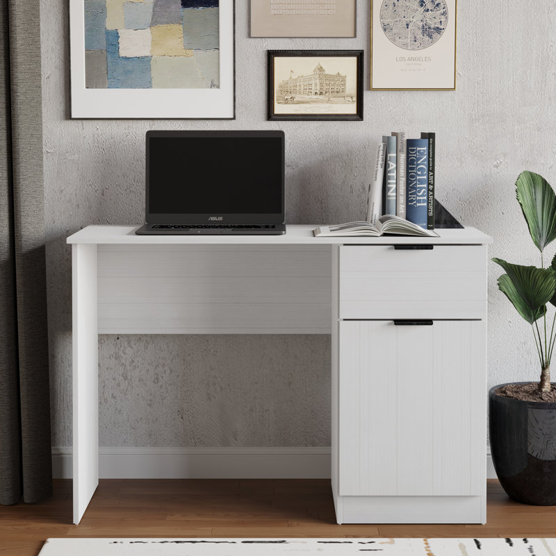 BUREAU ÉCRAN DE 43 POUCES AVEC ARMOIRE BLANC, Blanc