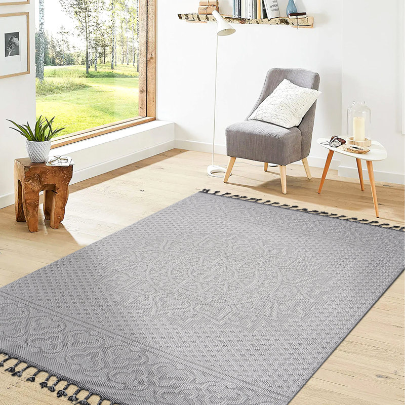Tapis blanc / médaillon 4X6, Rectangle 3 pi 11 po x 6 pi 2 po