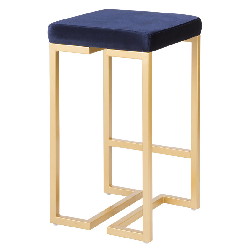 Tabouret de bar contemporain de 66 cm (26 po) avec structure dorée et siège en velours bleu - Paquet de 2