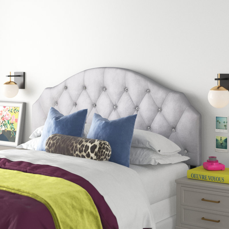 Tête de lit tapissier en velours Ameer, Gris argenté, Grand