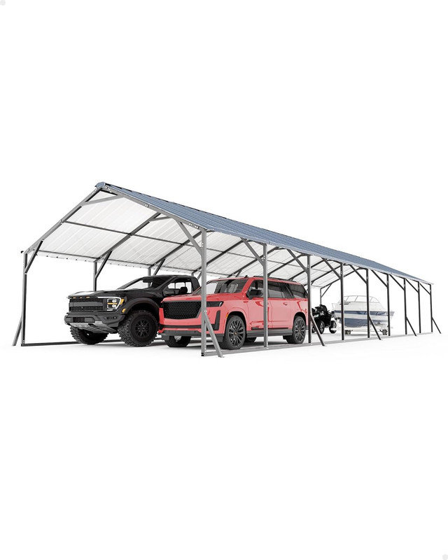 20x40 FT Metal Carport, Enclosed Shelter with Vertical Roof for Trucks & Boats, 11.83' H x 19.67' W x 39.5' D