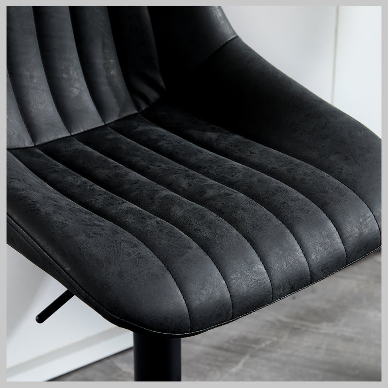  Ensemble de 3 tabourets pivotants à hauteur réglable avec dossier, Siège noir / cadre noir, 3