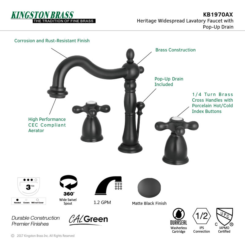 Heritage Matte Black Brass 8" Widespread Bathroom Faucet