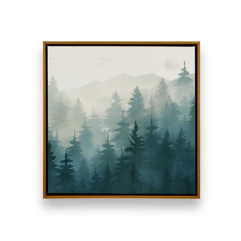 «Misty Pine Forest», reproduction sur toile, H 24,75 po x l 24,75 po x P 1,75 po, Encadrement doré
