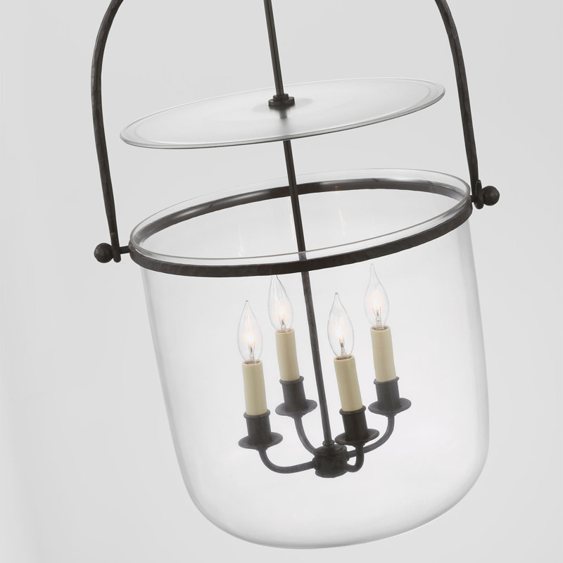 Chapman & Myers Lorford Smoke Bell Lantern, Aged Iron, 42.5" H x 25" W x 25" D, Clear Glass
