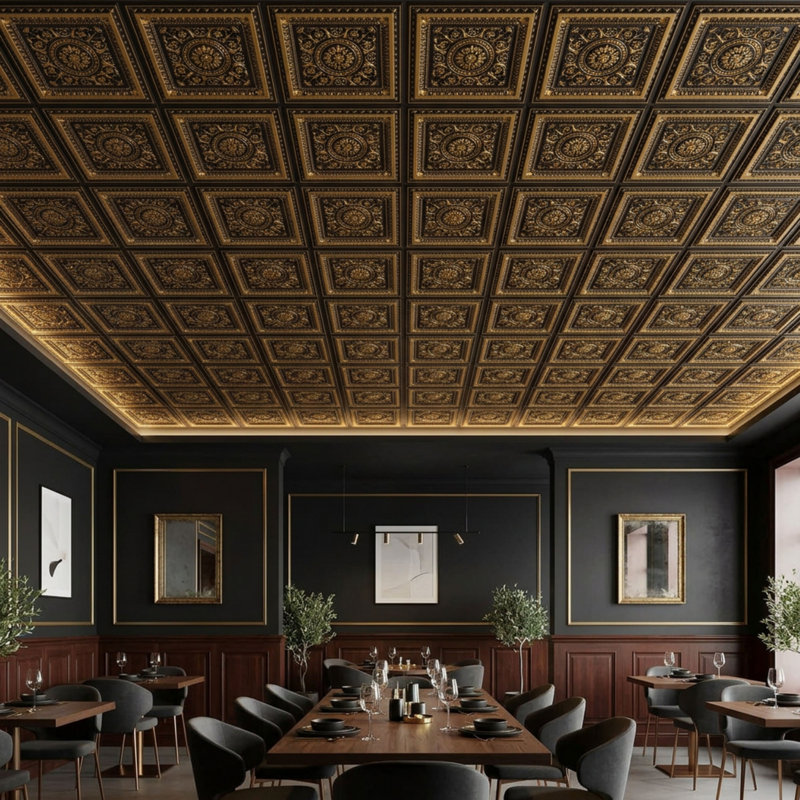 Tuile de plafond en PVC La Scala, Or antique, L 24 po x L 48 po