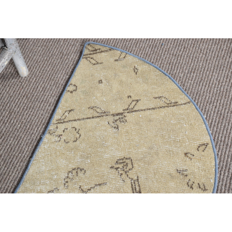 Vintage Beige Oushak Turkish Round Rug Ideal for Small Spaces and Entryways