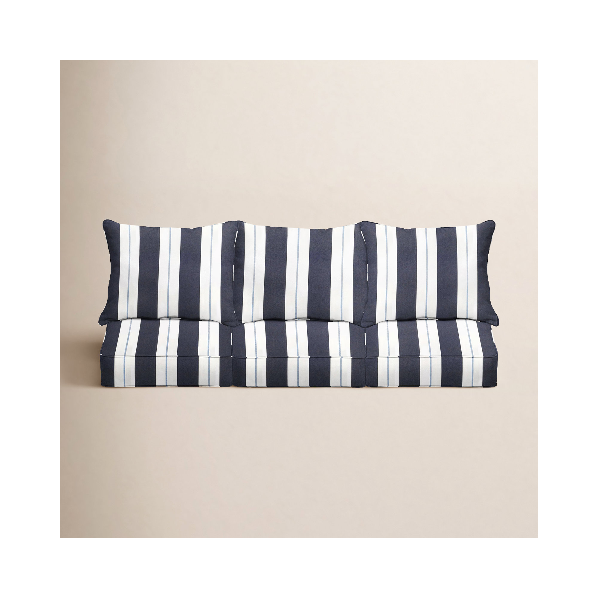 Deana Indoor/Outdoor Sunbrella Seat/Back Cushion, Navy Stripe Sunbrella®, 25" W x 23" H