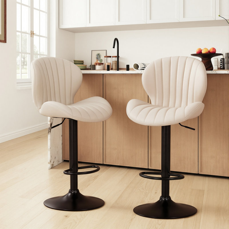  Tabouret de bar pivotant à hauteur réglable avec structure en métal, Beige