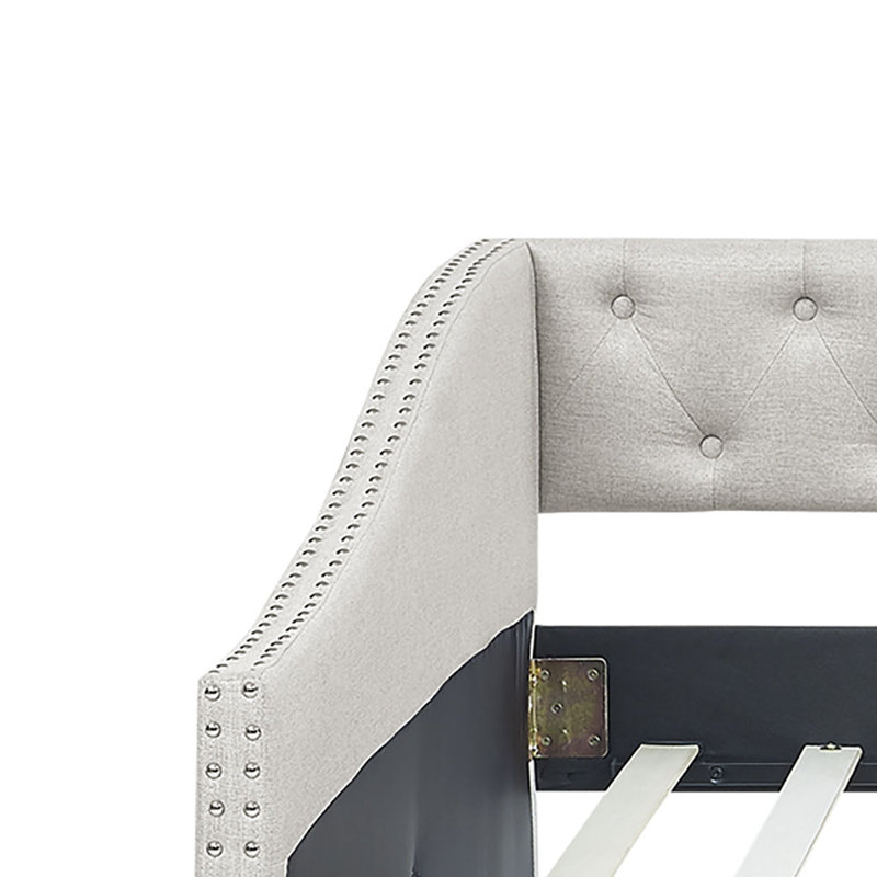 Contemporary Full Size Upholstered Daybed with Tufted Button Accents and Nailhead Trims, Beige