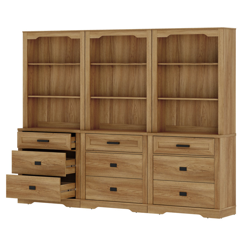 Laziza 3 Column 3 Tier Bookcase With Drawer,73.3" Tall Floor Standing Bookshelf,Modern Farmhouse Display Storage Cabinet With Adjustable Shelves
