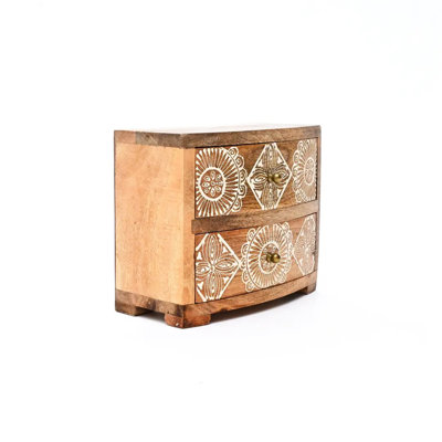 Commode et rangement à deux tiroirs en bois de manguier