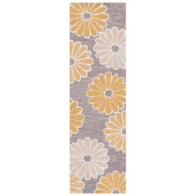 Metro 384 Hand Tufted Wool/Cotton Floral Rug in Dark Gray/Beige