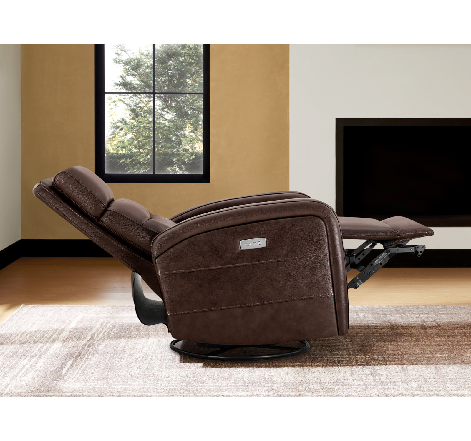 Wyat 33" Genuine Leather Swivel Power Recliner, Impression Cognac Top Grain Leather