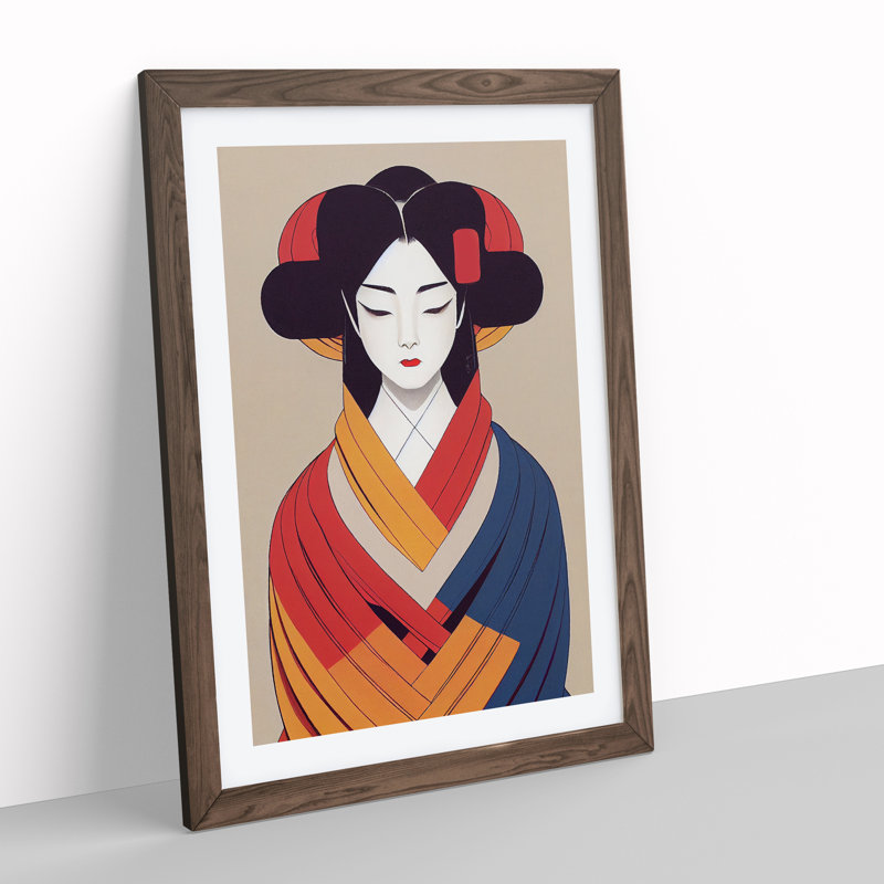 Symmetrical Geisha No.4 1 Piece Single Picture Frame Wall Art, 46cm H x 34cm W x 2cm D, Walnut Framed