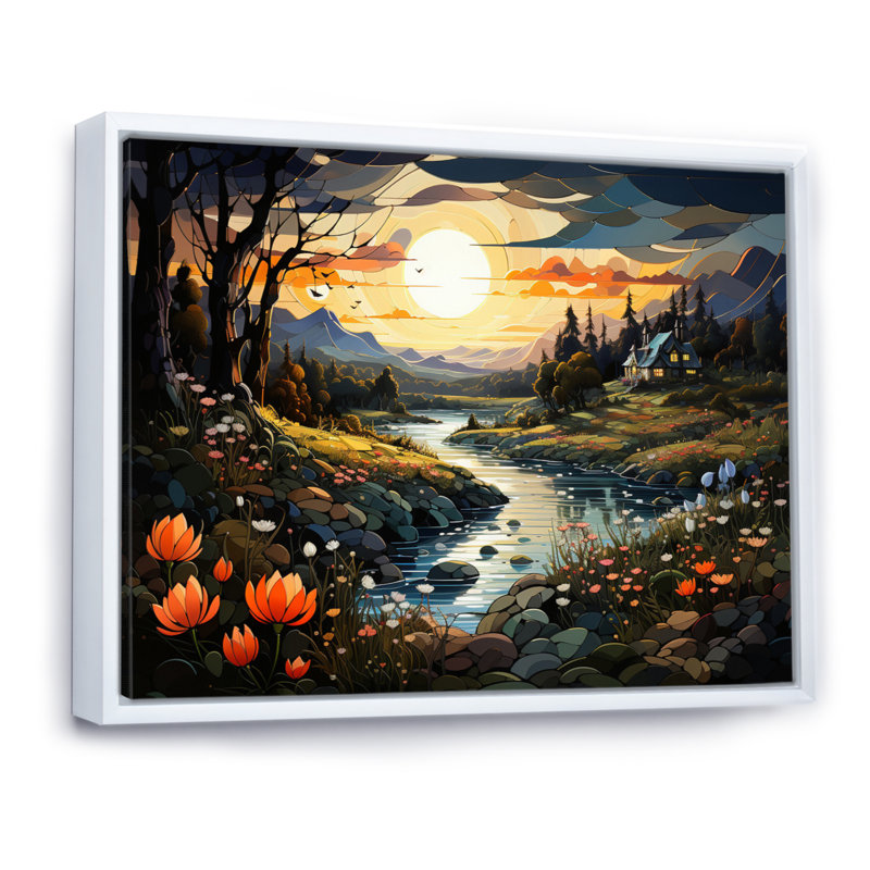 «Peach Lakehouse Journey Begins III», reproduction sur toile, 12" H x 20" W, Cadre flottant blanc