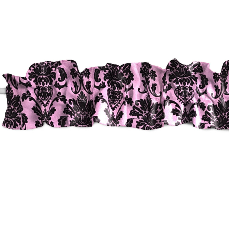 Floral Poplin Damask Curtain Sleeve Topper Window Valance, Pink, 72" W x 7" L