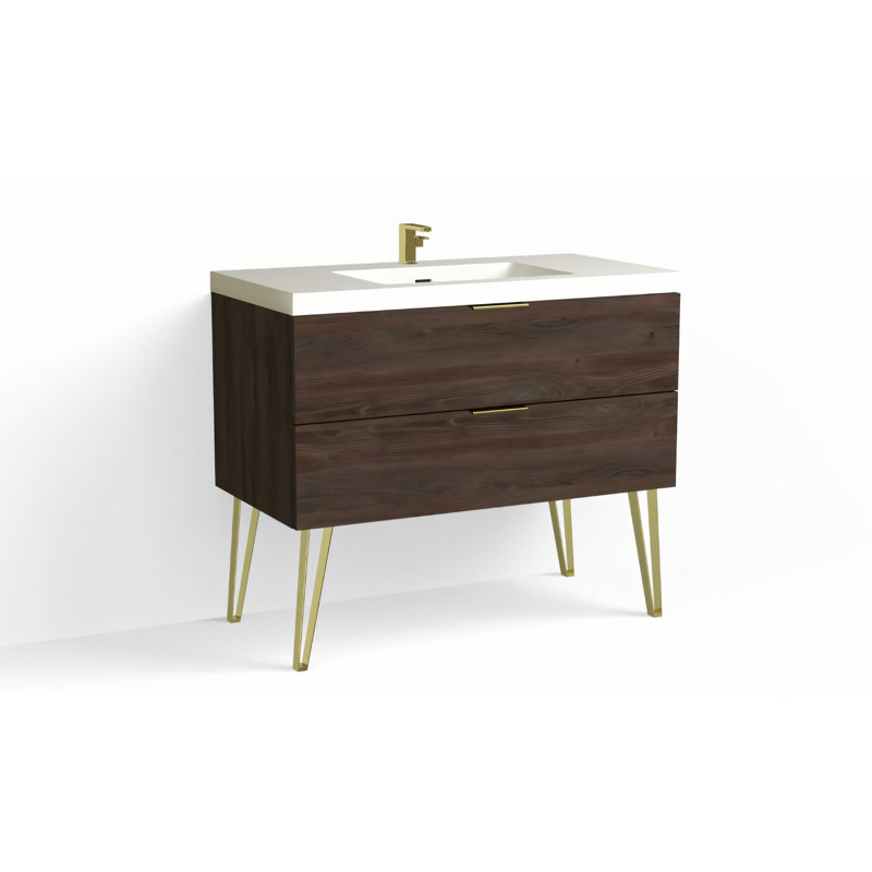Avila 42" W Freestanding Single Bathroom Vanity with Dawson Leg, Matte White/Single, Biondo, Satin Brass