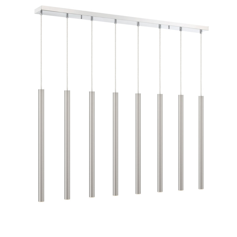 Luminaire suspendu linéaire à 8 lumières pour îlot de cuisine Bowning, Nickel satiné