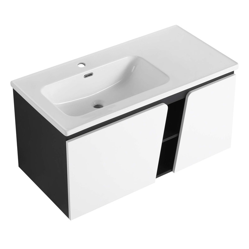 Meuble-lavabo flottant mural avec lavabo simple et porte d'armoire à fermeture en douceur