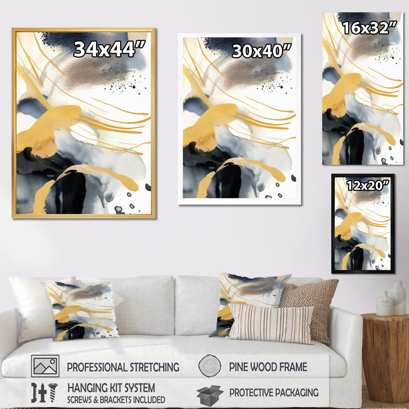 «Pastel Abstract» avec taches bleues noires et dorées VI, reproduction sur toile, H 44 po x l 34 po x P 1,5 po