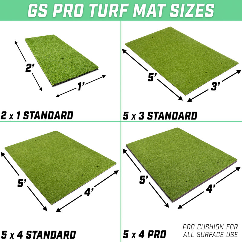 Green Artificial Turf Golf Hitting Mat with Rubber Tees