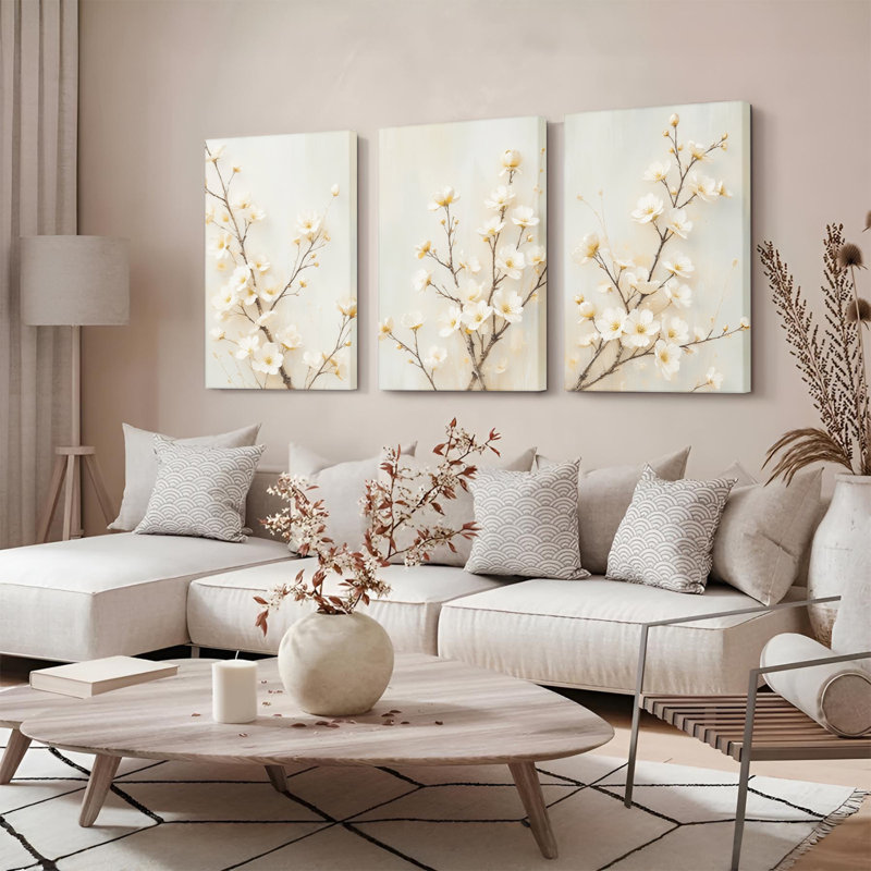 "Blossom Branches Floral", reproduction d'art sur toile tendue sur toile (ensemble de 3), H 18 po x l 36 po