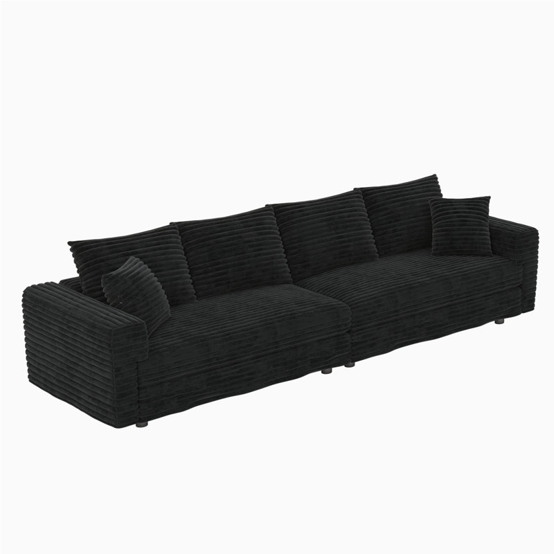 102.4 " Plush Corduroy 4-Seat Sofa, Black