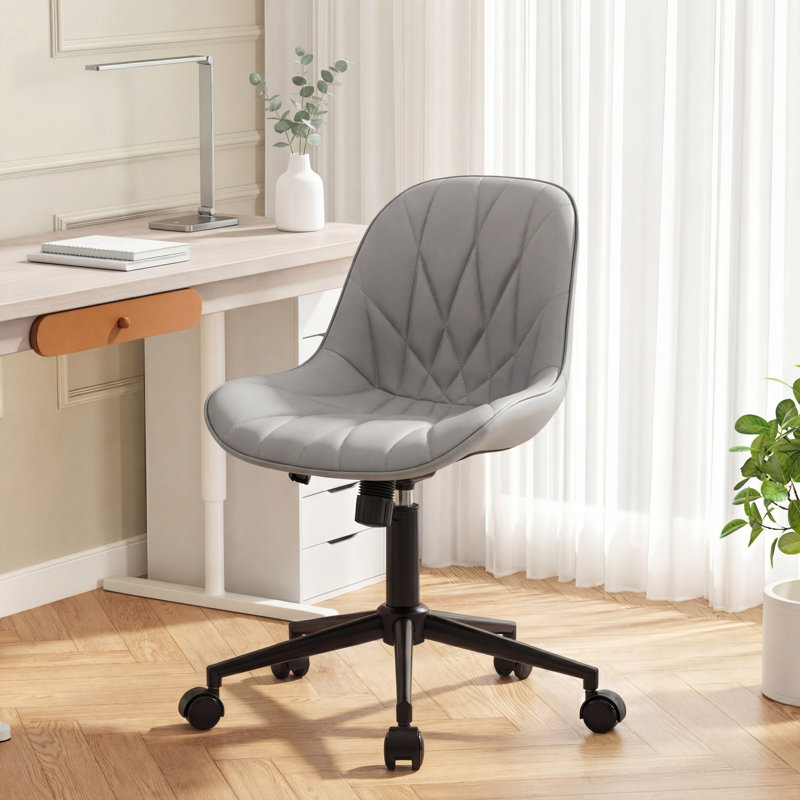 Darlaine Armless Swivel Office Chair Faux Leather Upholstered Waterproof Desk Chair Ergonomic Adjustable Computer Chair, Gray